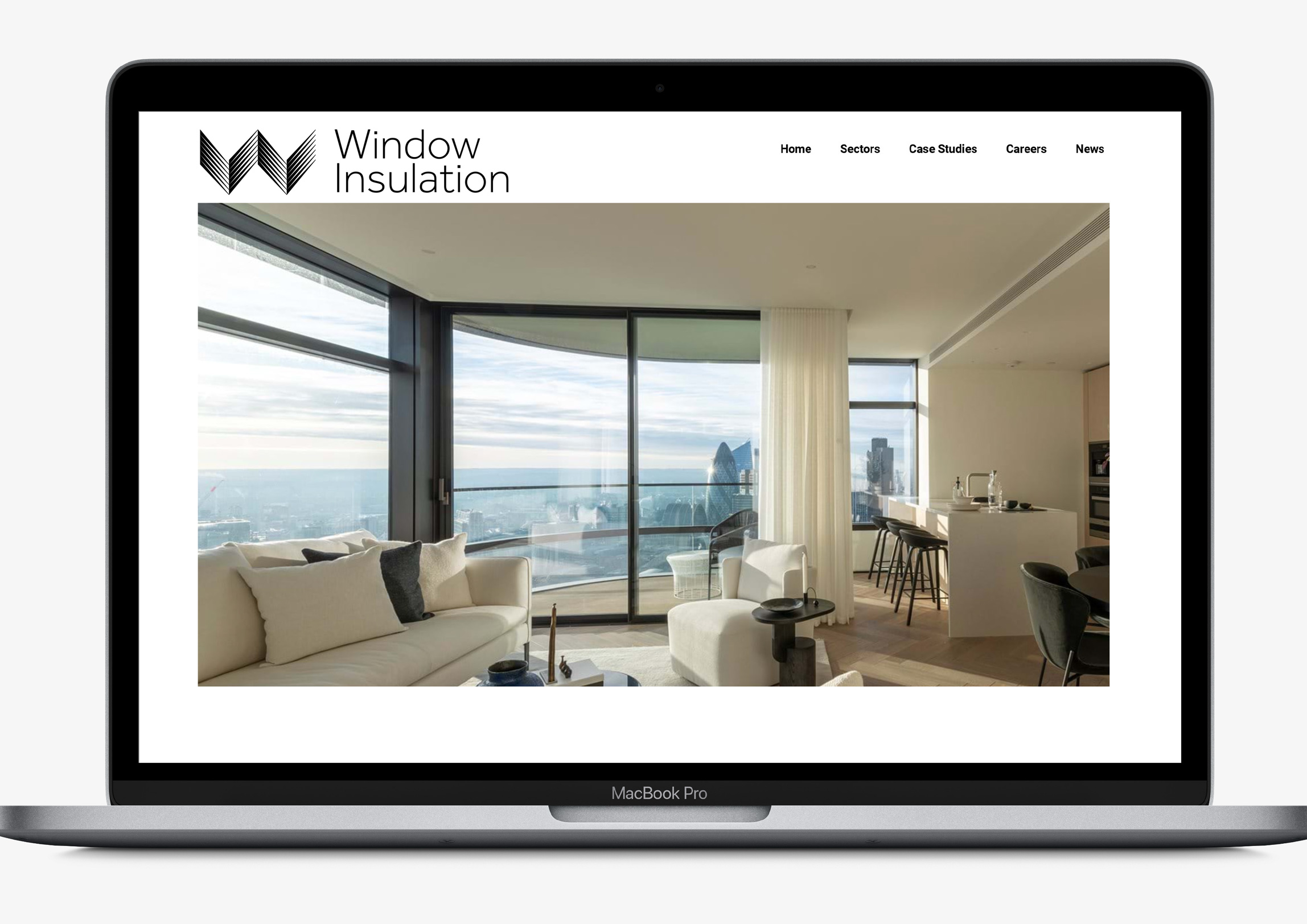 Window Insulation logo diagonal lines in shape of W logo website