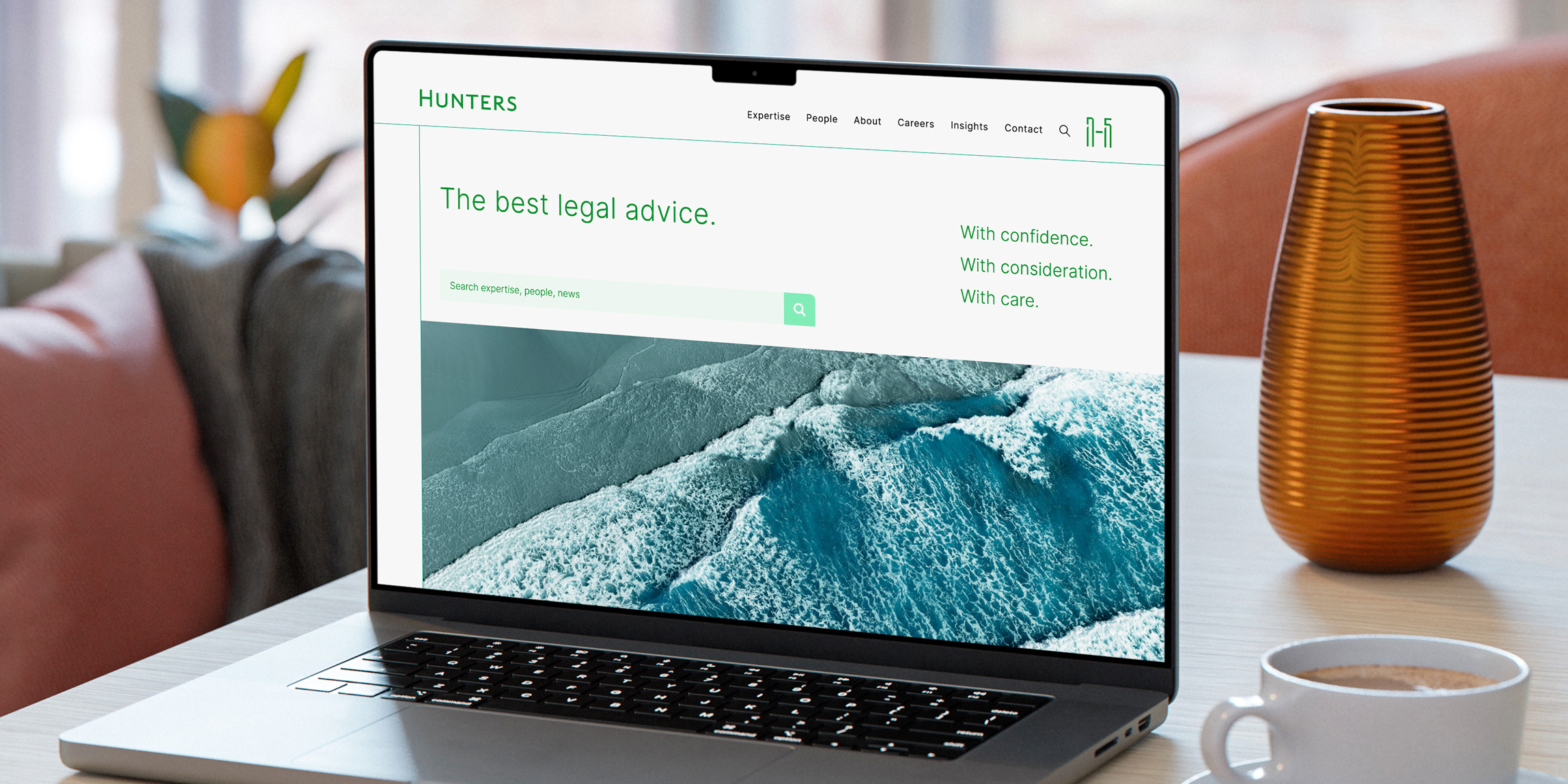 Hunters law website rebrand on laptop on desk